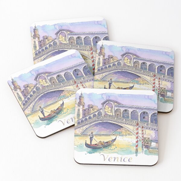 Item preview, Venice Italy Rialto Bridge and Gondola Watercolor Art designed and sold by NareArt.