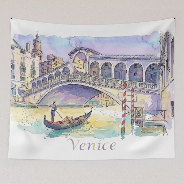 Item preview, Venice Italy Rialto Bridge and Gondola Watercolor Art designed and sold by NareArt.
