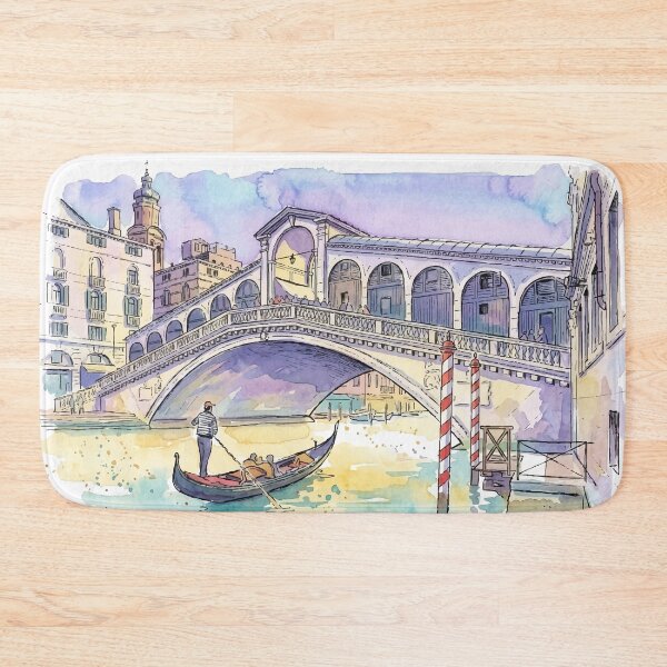 Item preview, Venice Italy Rialto Bridge and Gondola Watercolor Art designed and sold by NareArt.