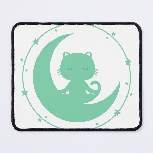 Item preview, Meditating Cat in Mint Moon for Yoga and Nighttime Wellbeing designed and sold by FantasyPearl.