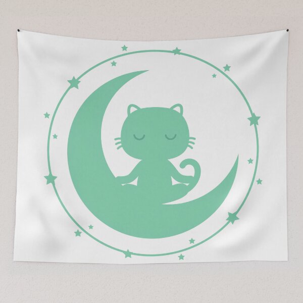 Item preview, Meditating Cat in Mint Moon for Yoga and Nighttime Wellbeing designed and sold by FantasyPearl.