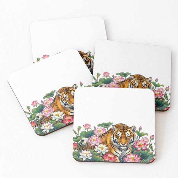 Item preview, Japanese Style Tiger in Lotus Flowers Illustration designed and sold by infinitearte.