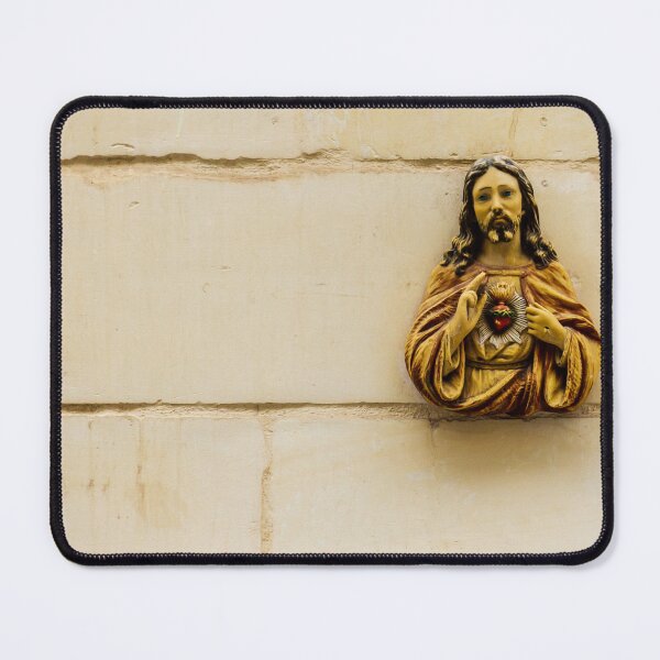 Item preview, Sacred Heart Of Jesus Wall Statue Mounted On Beige Stone Exterior Representing Christian Faith designed and sold by Nmallia.