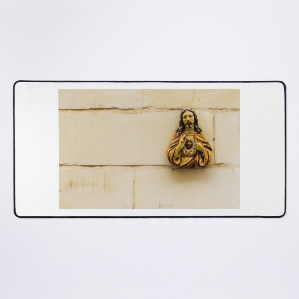 Item preview, Sacred Heart Of Jesus Wall Statue Mounted On Beige Stone Exterior Representing Christian Faith designed and sold by Nmallia.