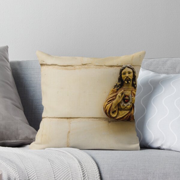 Item preview, Sacred Heart Of Jesus Wall Statue Mounted On Beige Stone Exterior Representing Christian Faith designed and sold by Nmallia.