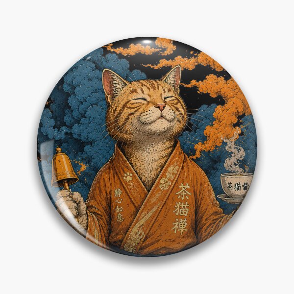 Item preview, Zen Cat Meditating with Tea Japanese Style Illustration designed and sold by BlackCat Vibe.
