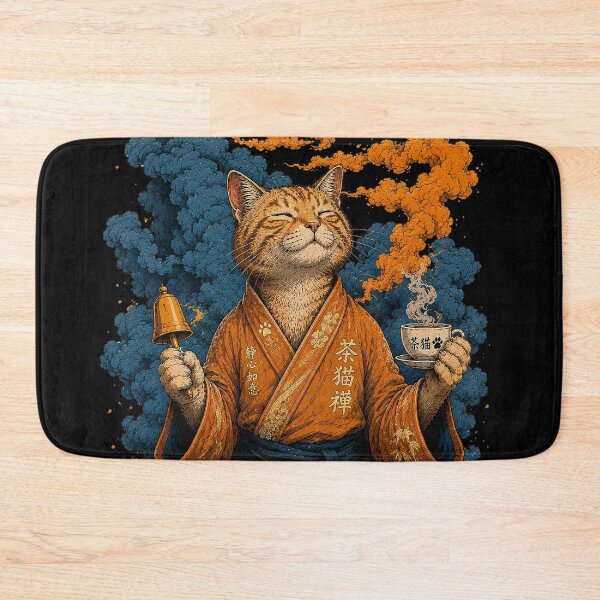Item preview, Zen Cat Meditating with Tea Japanese Style Illustration designed and sold by BlackCat Vibe.