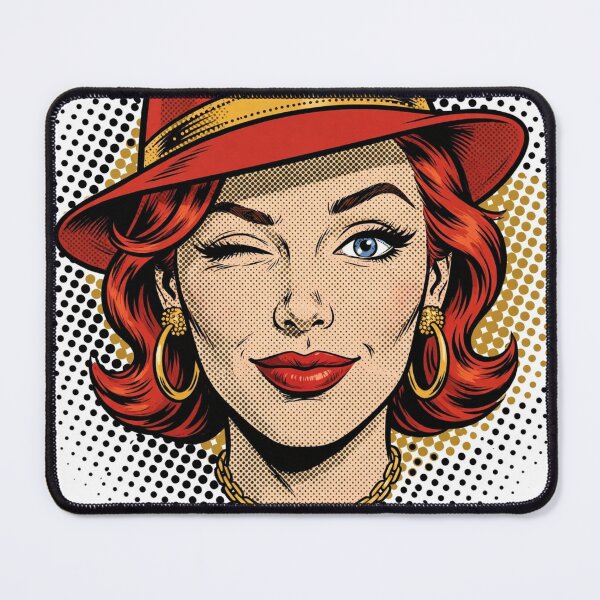 Item preview, WINK LADY - Red Fedora Pop Art Girl Alt: Red Fedora Girl - 1960s Pop Art Wink designed and sold by MAISON SYLVIE.