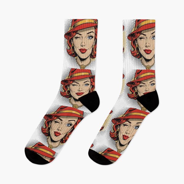 Item preview, WINK LADY - Red Fedora Pop Art Girl Alt: Red Fedora Girl - 1960s Pop Art Wink designed and sold by MAISON SYLVIE.