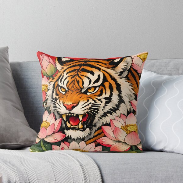 Item preview, Japanese Style Tiger in Lotus Flowers designed and sold by infinitearte.