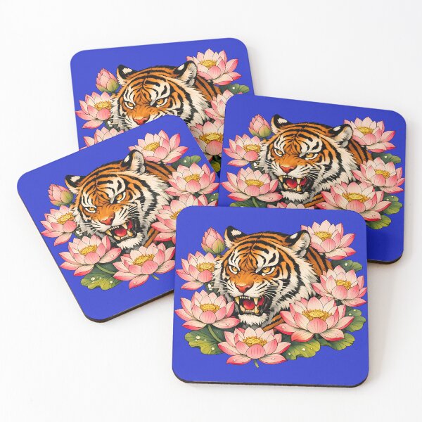 Item preview, Japanese Style Tiger in Lotus Flowers designed and sold by infinitearte.
