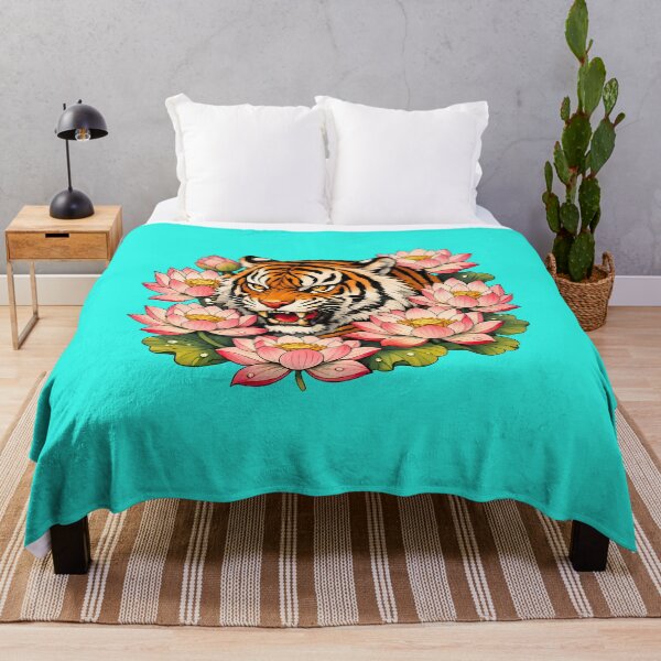 Item preview, Japanese Style Tiger in Lotus Flowers designed and sold by infinitearte.