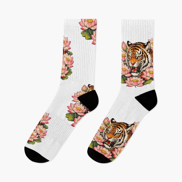 Item preview, Japanese Style Tiger in Lotus Flowers designed and sold by infinitearte.