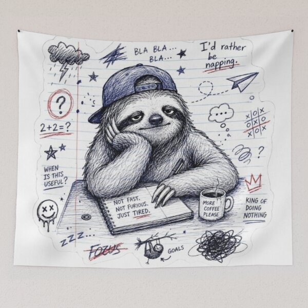 Item preview, Bored Student Notebook Sloth Doodle designed and sold by Snurly.