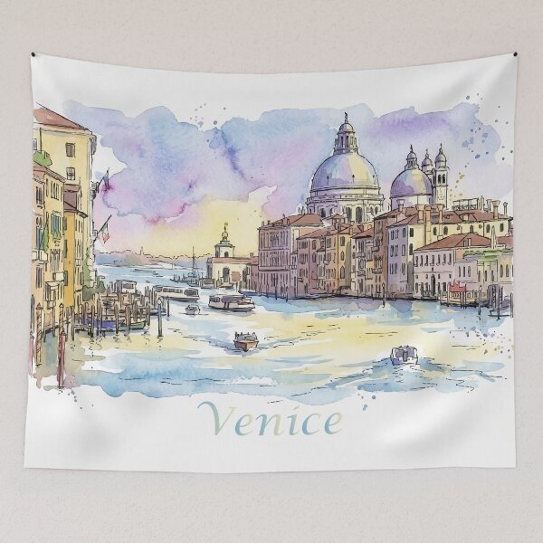 Item preview, Venice Italy Grand Canal Santa Maria della Salute Watercolor Art designed and sold by NareArt.