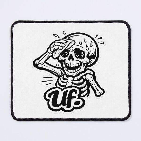 Item preview, Cute Sweaty Skeleton Sticker – "Uf" Funny Spanish Kawaii Skull Meme Vinyl Decal designed and sold by SkeletonMood.