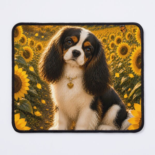 Item preview, Cavalier King Charles Spaniel in a Sunflower Field at Sunset | Dreamy Cottagecore Dog Art designed and sold by ManJiangHong.