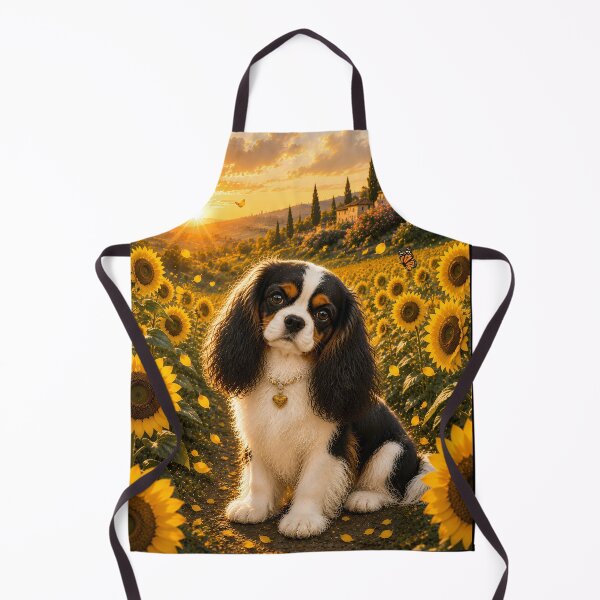 Item preview, Cavalier King Charles Spaniel in a Sunflower Field at Sunset | Dreamy Cottagecore Dog Art designed and sold by ManJiangHong.