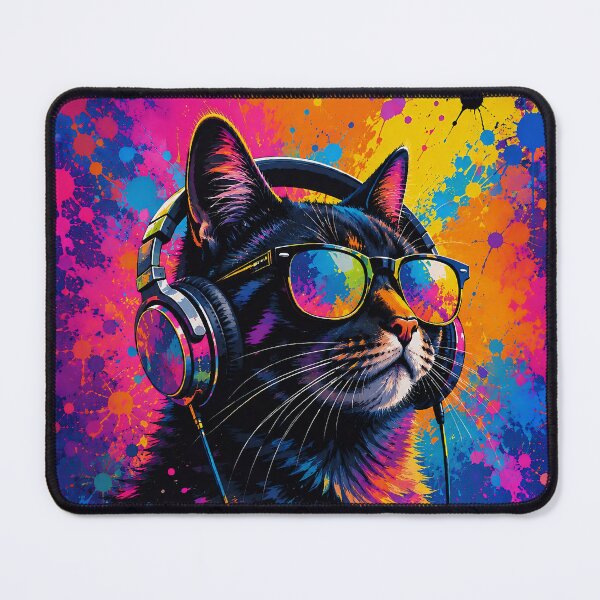 Item preview, Cool Cat with Headphones and Sunglasses Colorful Paint Splatter Art designed and sold by BlackCat Vibe.