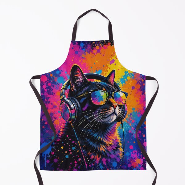 Item preview, Cool Cat with Headphones and Sunglasses Colorful Paint Splatter Art designed and sold by BlackCat Vibe.