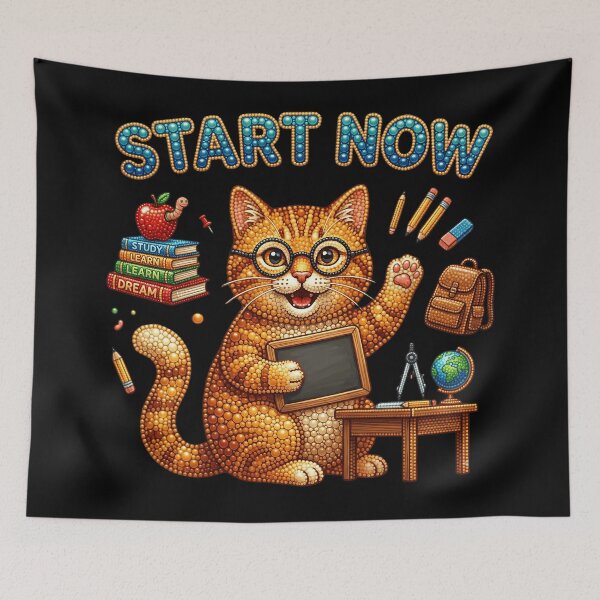 Item preview, Start Now Cute Orange Cat Back to School Motivation | Study Motivation Cat | Inspirational Student Gift | College School Supplies | Positive Quote Teacher Gift designed and sold by Basma Designs | Retro, Kawaii Shirts & Stickers.