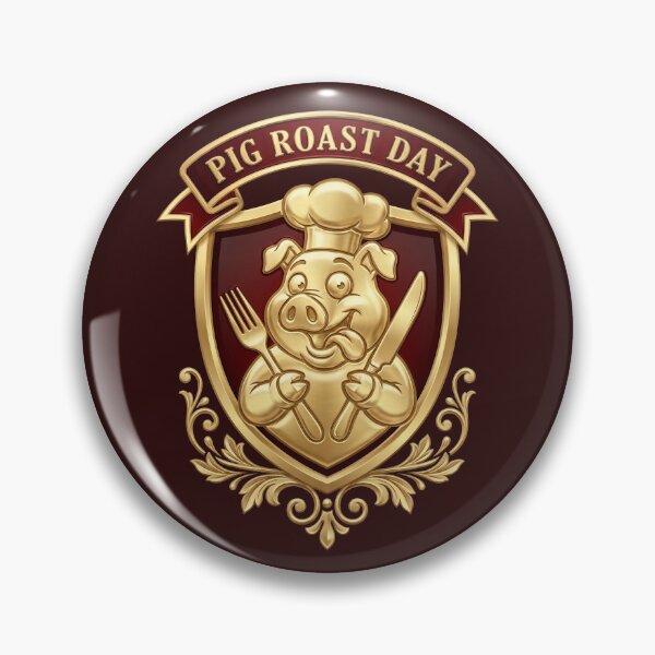 Item preview, Pig Roast Day Cute Chef Pig Barbecue Party Emblem Badge designed and sold by KiwiRider.