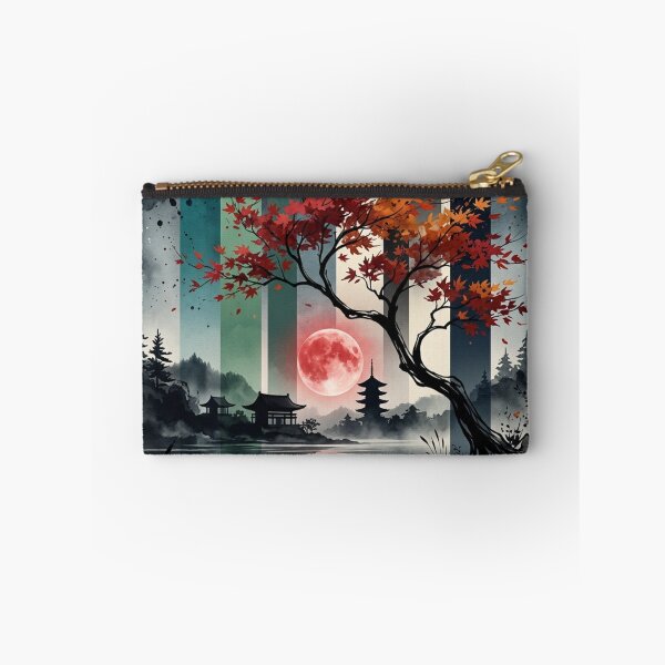 Item preview, Japanese Autumn Maple Tree Red Blood Moon Pagoda Lake Graphic designed and sold by PACS0011.