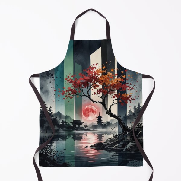 Item preview, Japanese Autumn Maple Tree Red Blood Moon Pagoda Lake Graphic designed and sold by PACS0011.