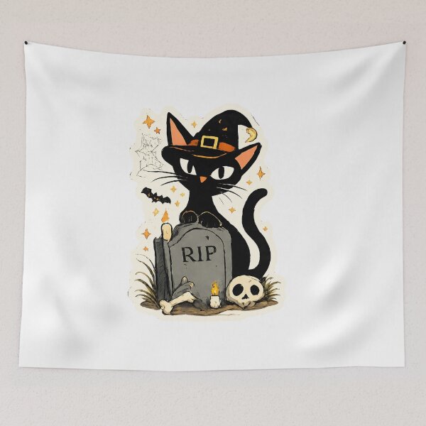 Item preview, Spooky Halloween Black Cat - Witch Cat RIP Graveyard Tombstone Dark Art Gift  designed and sold by Artycom.
