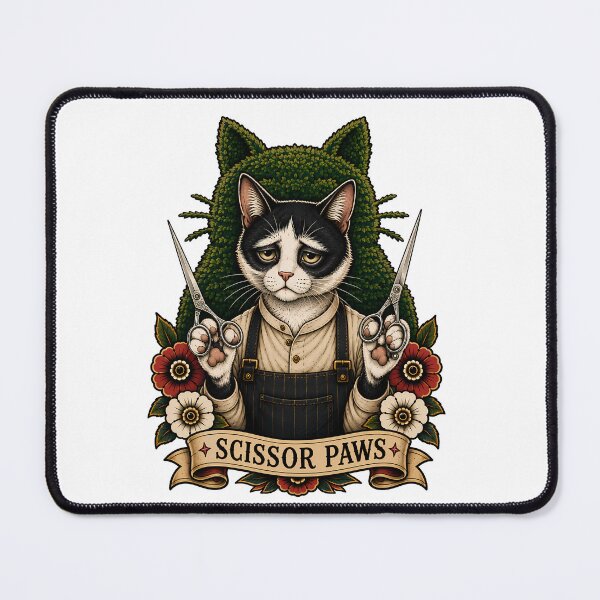 Item preview, Scissor Paws Barber Cat Vintage Tattoo designed and sold by Old's Cool Cat Studio.