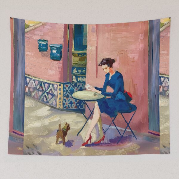 Item preview, Vintage French Cafe Pink Background Print designed and sold by CARRAANN.