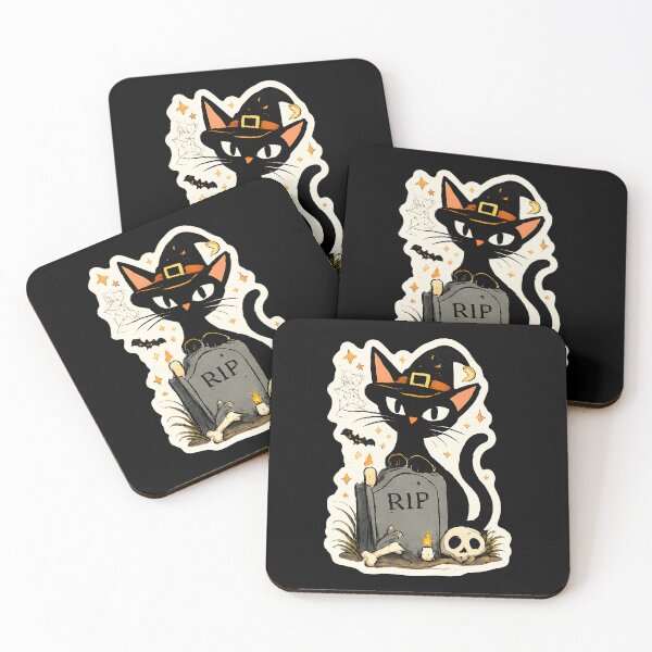 Item preview, Gato negro espeluznante de Halloween - Gato bruja RIP Lápida de cementerio Regalo de arte oscuro designed and sold by Artycom.
