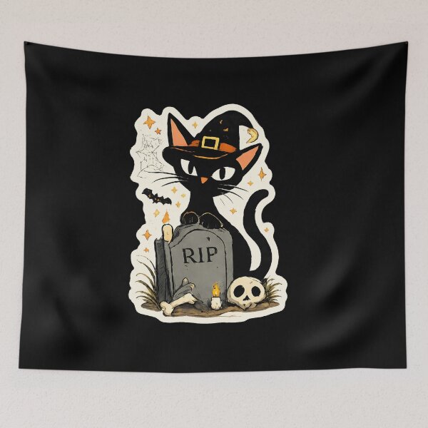 Item preview, Spooky Halloween Black Cat - Witch Cat RIP Graveyard Tombstone Dark Art Gift  designed and sold by Artycom.