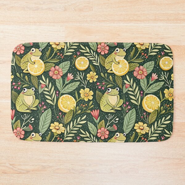 Item preview, Cute Lemon Frogs Floral Pattern designed and sold by Storybook Botanica.