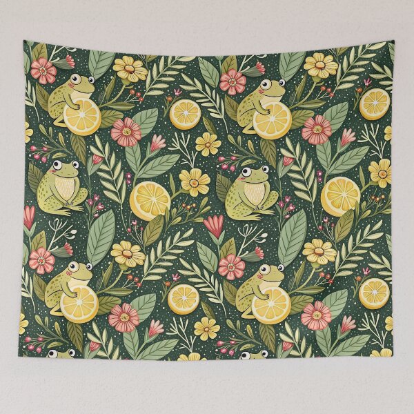 Item preview, Cute Lemon Frogs Floral Pattern designed and sold by Storybook Botanica.