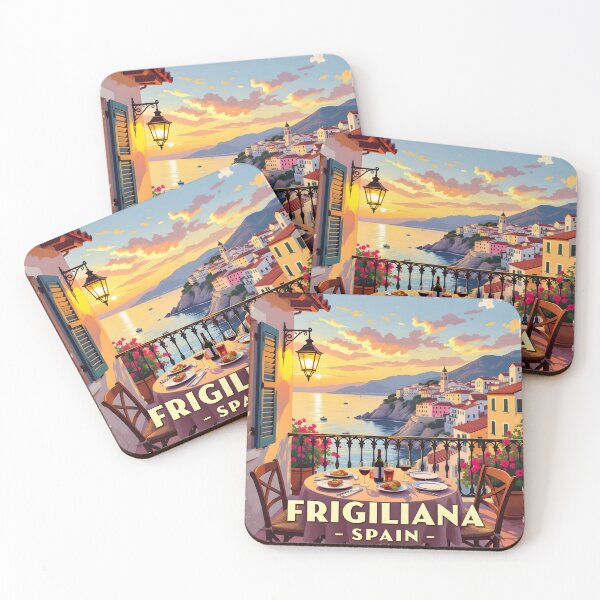 Item preview, Frigiliana, Spain: Harbour Balcony Dining Vintage-Style Painterly Travel Poster designed and sold by LSVart.