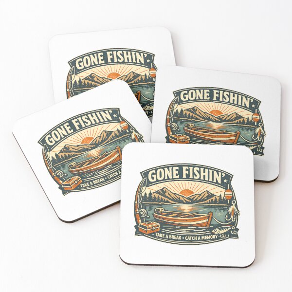 Item preview, Gone Fishing Vintage Badge Retro Outdoor Lake Sunrise Boat Fishing  designed and sold by Artycom.