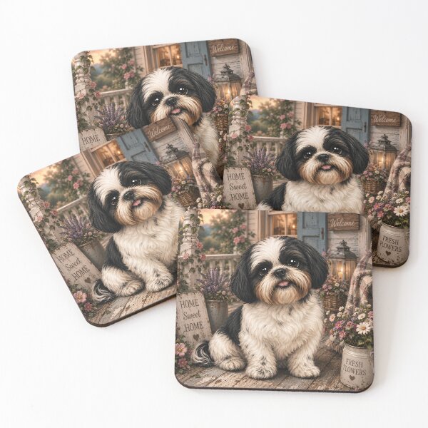 Item preview, Home Sweet Home Shih Tzu | Rustic Farmhouse Dog Art | Cute Black & White Shih Tzu Wall Art designed and sold by Clint Reno Designs.