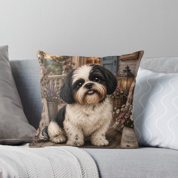 Item preview, Home Sweet Home Shih Tzu | Rustic Farmhouse Dog Art | Cute Black & White Shih Tzu Wall Art designed and sold by Clint Reno Designs.