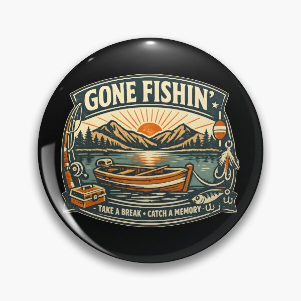 Item preview, Gone Fishing Vintage Badge Retro Outdoor Lake Sunrise Boat Fishing  designed and sold by Artycom.