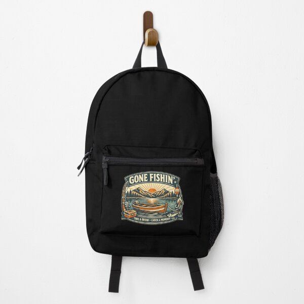 Item preview, Gone Fishing Vintage Badge Retro Outdoor Lake Sunrise Boat Fishing designed and sold by Artycom.