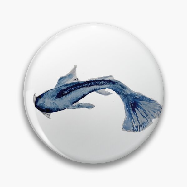 Artikelvorschau, Aquarellgemälde eines blauen Langschwanz-Koi-Karpfens entworfen und verkauft von Midnight  Madness Arts.
