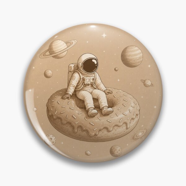 Artikelvorschau, Astronaut Sitting On Giant Donut In Space Sepia Illustration entworfen und verkauft von Leogasup.