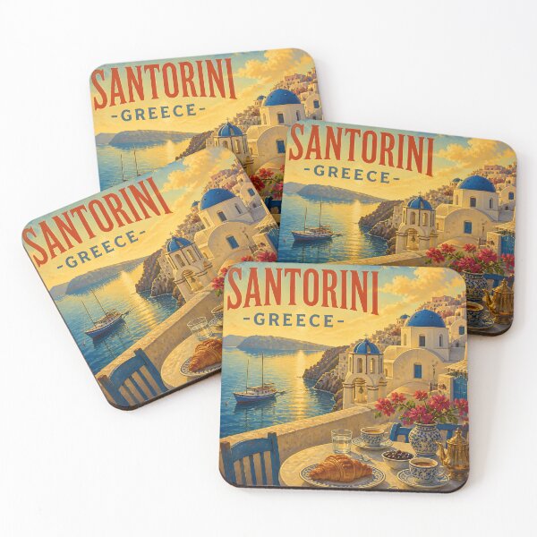 Item preview, Santorini, Greece: Vintage-Style Painterly Travel Poster designed and sold by LSVart.