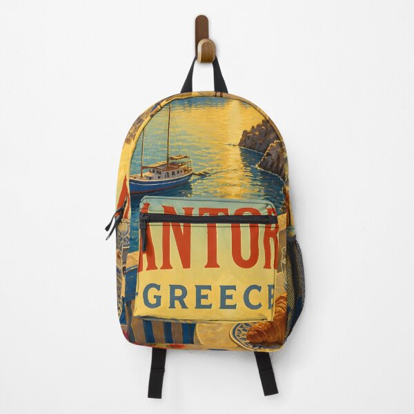 Item preview, Santorini, Greece: Vintage-Style Painterly Travel Poster designed and sold by LSVart.