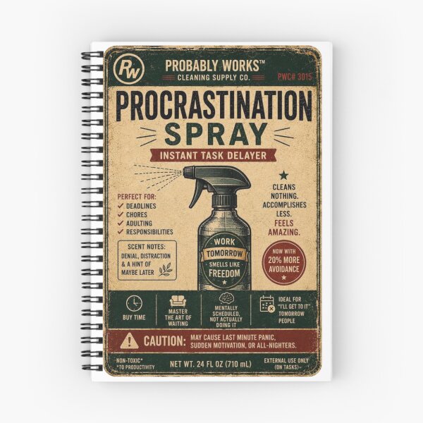 Item preview, Procrastination Spray designed and sold by TheHodgePodge.