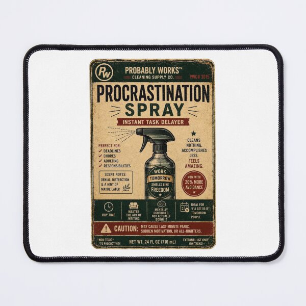 Item preview, Procrastination Spray designed and sold by TheHodgePodge.