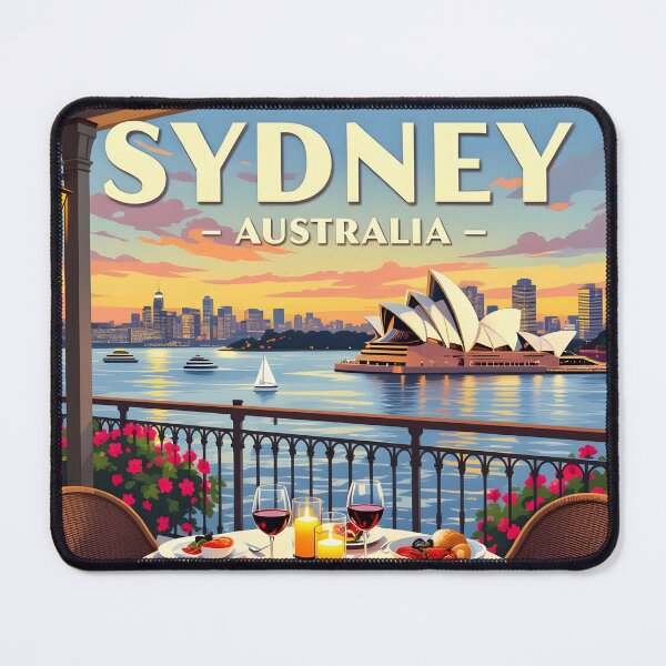 Item preview, Sydney Harbour Balcony Dining, Australia: Vintage-Style Painterly Travel Poster designed and sold by LSVart.