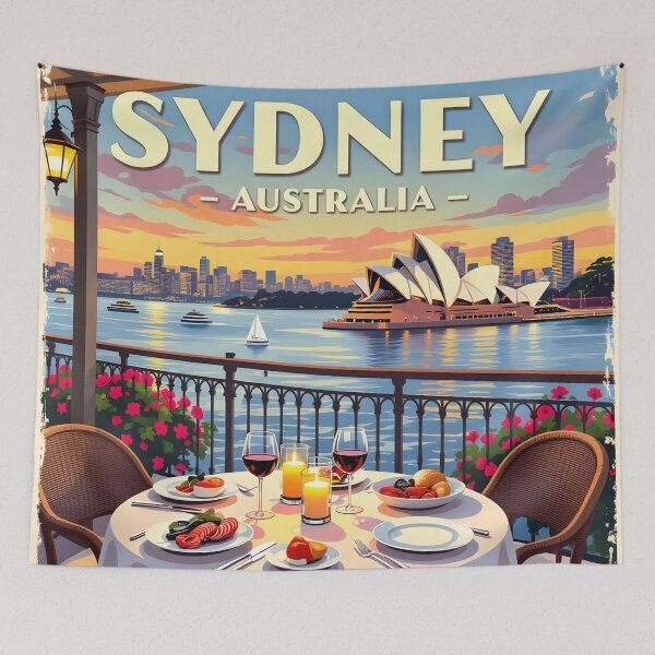 Item preview, Sydney Harbour Balcony Dining, Australia: Vintage-Style Painterly Travel Poster designed and sold by LSVart.