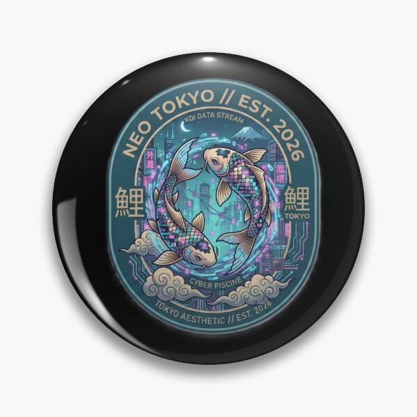 Item preview, Cyberpunk Koi Data Stream Emblem - Neo Tokyo 2026 designed and sold by Surviving Monday Club.